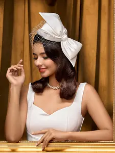 Bow Fascinators Hats 20s 50s Vintage Hat Pillbox Hat Cocktail Tea Party Headwear with Veil for Girls and Women