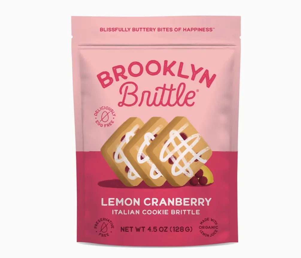 Brooklyn Brittle Lemon Cranberry Italian Cookie Brittle, 4.5 oz Bag - Organic Lemon Juice, Preservative-Free, Ambient, Buttery, Sugar-Infused Snack Biscuit, US-Made, 12-Month Shelf Life, Ideal for Picnic, Beach Day, Afternoon Snack, Cupboard Storage
