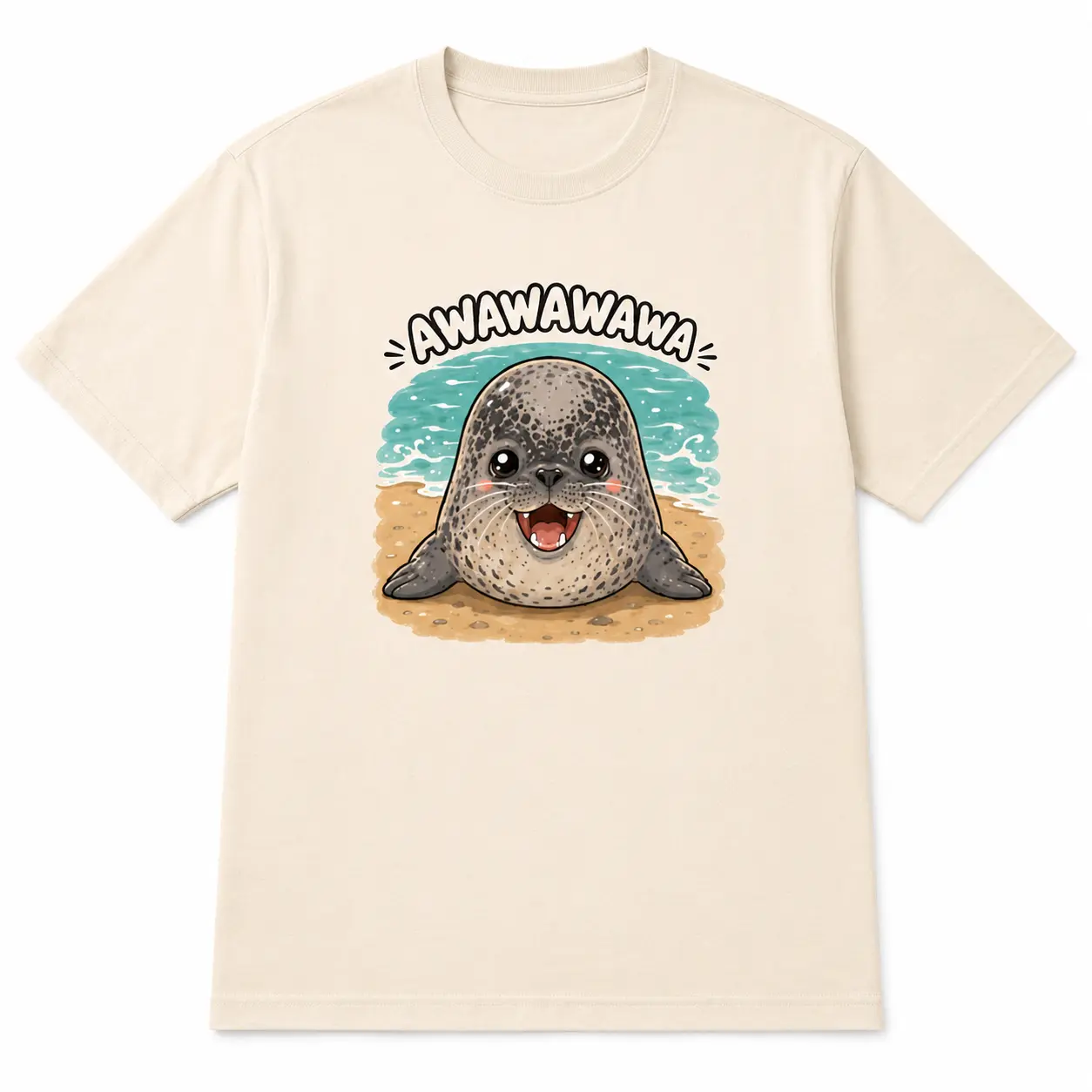 Cute Seal Shirt, Awwawawa Graphic Tee, Kawaii Ocean Animal T-Shirt, Oversized-Style DTG Beach Lover Gift