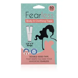 Fearless Tape - Fashion Tape Double Sided for Clothing Body & Dresses (50 Strips) | Clear Fabric Tape for Clothes Skin | Adhesive Body Tape All Day Hold