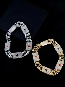 HIPPOP Street Rock Poker Rhinestone Infinity Symbol 8-Shaped Gold and Silver Bracelet with Sparkling Rhinestone Accents for Casual Outfits