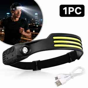 1 Pack LED Headlamp Rechargeable, Motion Sensor COB Wide Angle Head Flashlight with Spotlight, Hands-Free Bright Headlight for Running, Camping, Hiking, Cycling, Fishing, Repairing