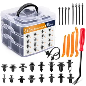 635Pcs Car Retainer Clips & Fasteners Assortment -16 Most Popular Sizes Nylon Bumper Fender Rivets With 10 Cable Ties and Fasteners Remover For Toyota,GM,Honda,Acura,Chrysler