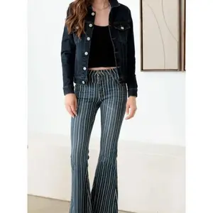 UNIQ BY LITZ - Mid Waist Striped Flare Jeans