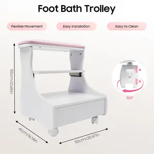 CNCEST Foot Rest Pedicure Manicure Furniture Trolley for Foot Bath with 4 Wheels White Pink Modern Design Easy Install & Clean Flexible Movement Easy to Clean
