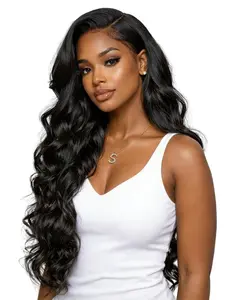 28" Black Body Wave Lace Front Wig Long Wavy Heat-Resistant Synthetic Hair 13x4 HD Transparent Lace Pre-Plucked Hairline Free Parting