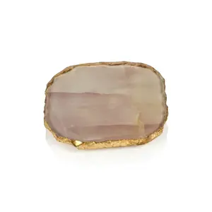 Agate Marble Glass Coaster with Gold Rim - Pink Tone - Set of 2