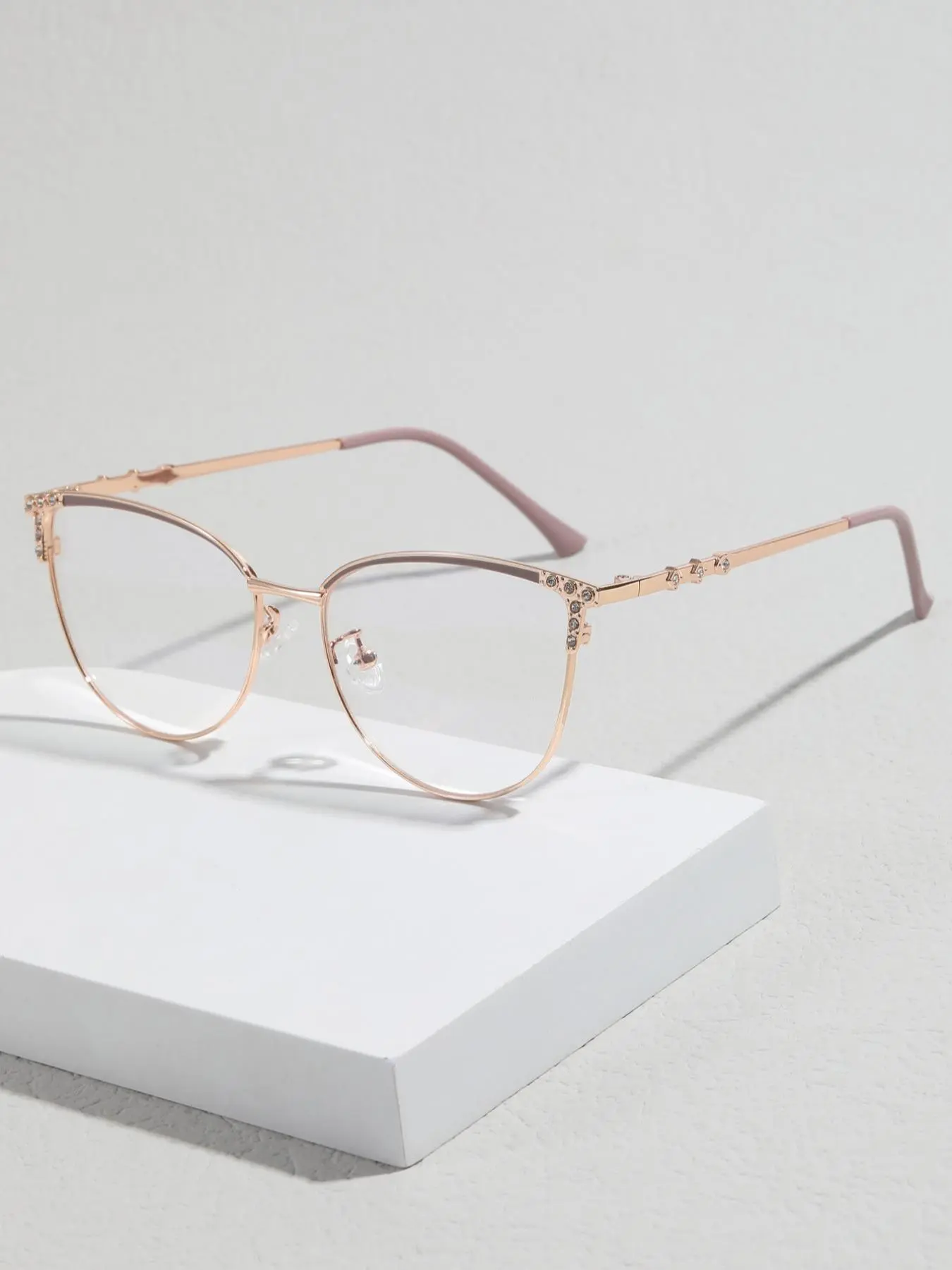 Simple Eyeglasses for Men and Women, Fashion Cat Eye Frame Rhinestone Decor Eyeglasses for Everyday Use, Fashion Clean Girl Outfit Accessory for Teen Girl, Back to School Eyeglasses, Metal Frame Eyeglasses, Stylish Glasses, Stylish Eyewear