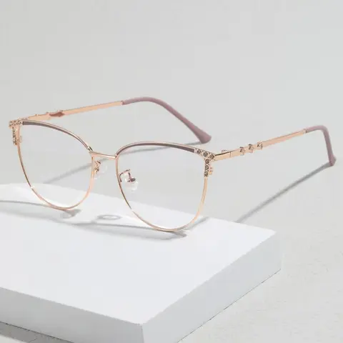 Simple Eyeglasses for Men and Women, Fashion Cat Eye Frame Rhinestone Decor Eyeglasses for Everyday Use, Fashion Clean Girl Outfit Accessory for Teen Girl, Back to School Eyeglasses, Metal Frame Eyeglasses, Stylish Glasses, Stylish Eyewear