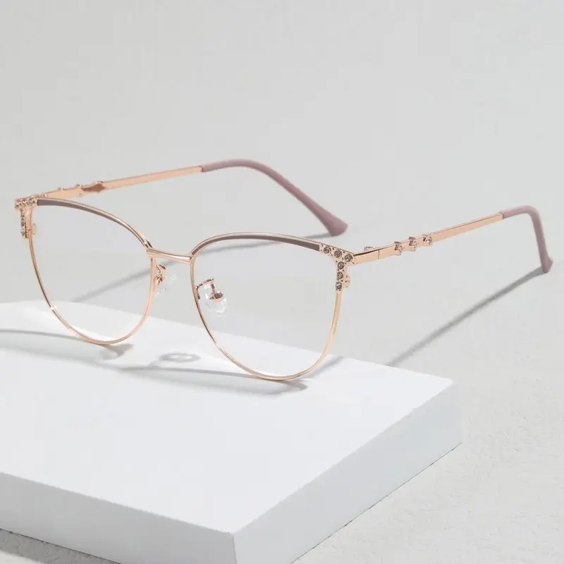 Simple Eyeglasses for Men and Women, Fashion Cat Eye Frame Rhinestone Decor Eyeglasses for Everyday Use, Fashion Clean Girl Outfit Accessory for Teen Girl, Back to School Eyeglasses, Metal Frame Eyeglasses, Stylish Glasses, Stylish Eyewear