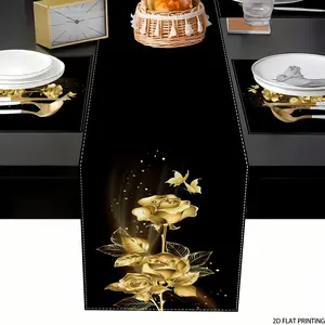 2D flat printing, 1 piece/4 pieces/6 pieces set, spring and summer dining table flag mat set, Kitchen Decorative Placemat, gold rose cloth, suitable for weddings, family kitchen gatherings, restaurant outdoor, picnic and dinner decoration sets