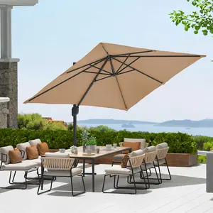 10x10ft 360° Rotating Cantilever Patio Umbrella, Offset Hanging Design with Sturdy Aluminum Frame & Cross Base, Weather-Resistant Polyester for Outdoor Spaces