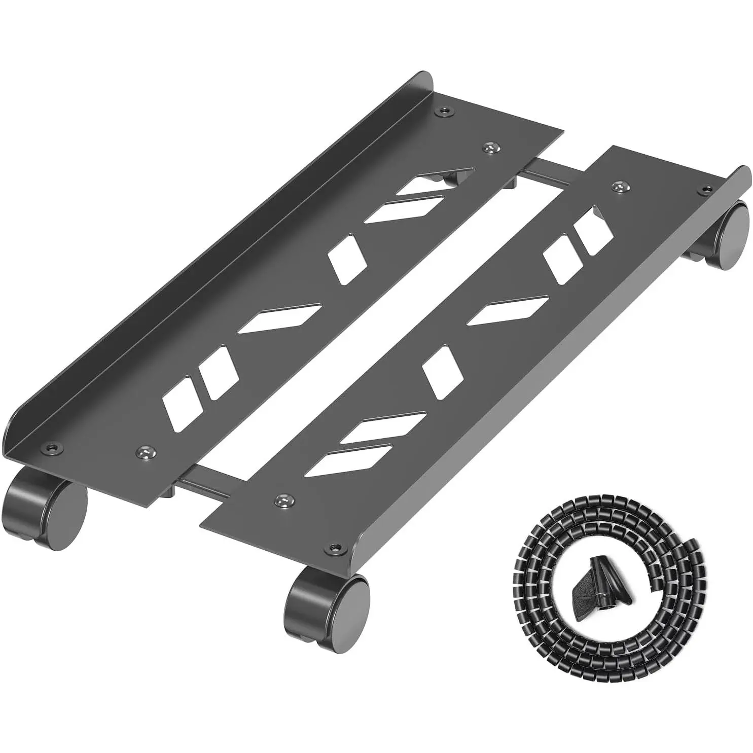 Adjustable Computer Tower Stand, Ventilated Mobile CPU Stand Fits  PC Tower, Steel Desktop CPU Holder with Rolling Caster Wheels, PC Floor Cart Riser for Gaming Office Desk Accessories