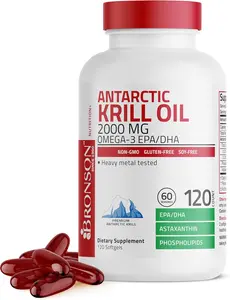 Bronson Antarctic Krill Oil Omega-3 Softgels 120 Ct Daily Wellness
