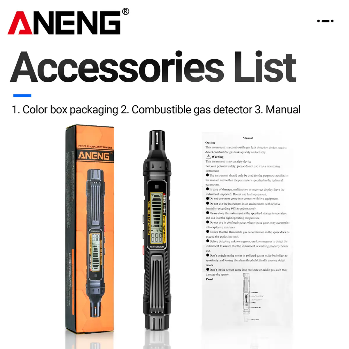 ANENG GN805 Compact & Portable Pen-Type Combustible Gas Detector - Adjustable Sensitivity, Red LED Light, Buzzer Alarm, Large Backlight LCD Screen, Essential Measuring Tool for Kitchen Gas Line Leak Detection, DIY Father's Day Gift