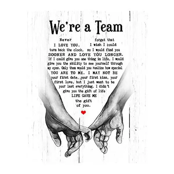 We're A Team Wedding Vows Wall Art Decor - Inspirational Love & Marriage Quote Print, Romantic Love Wall Decor for Couples, Unframed 8x10" - Wedding & Anniversary Gift for Newlyweds & Couples