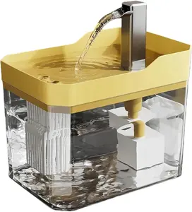 Pet Drinking Fountain, Cat Water Fountain with Silent Pump, 50oz Pet Fountain for Cats Dogs Kitten, Water Level Visibility, Pet Water Fountain with Adapter and LED Light, USB Cable, Yellow