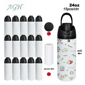 AGH US 15pcs 24oz Sublimation Water Bottle with Shrink Film Stainless Steel Double Wall Vacuum Insulated Cups Trave Mugs Tumblers Flasks Portable