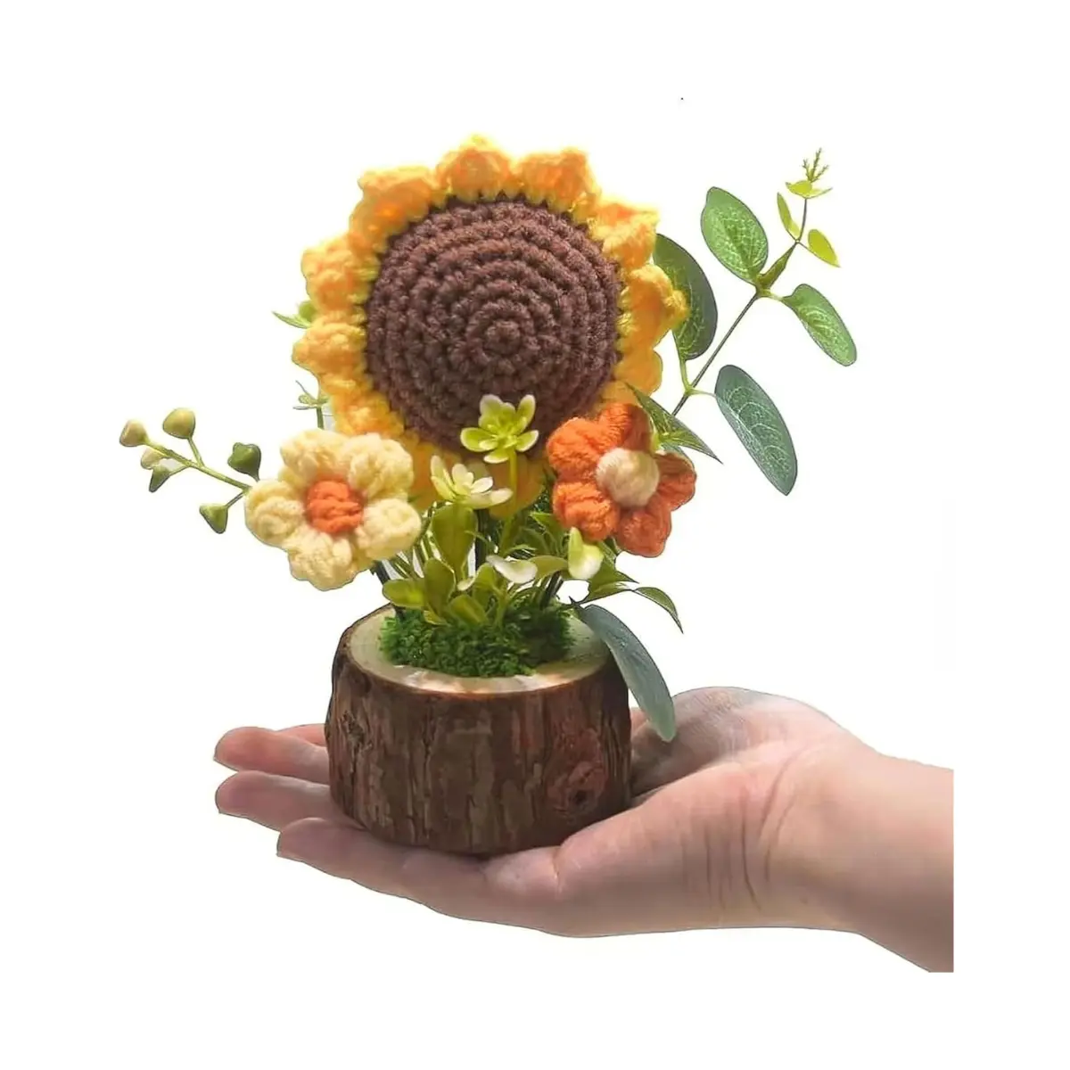 Crochet Sunflower Bouquet Knitted Mini Potted Plant Decor Cute Handmade Desk Gift Idea