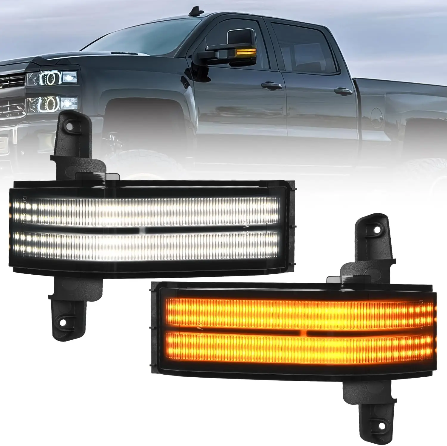 Nilight Truck Mirror Lights - Smoked Lens Switchback Amber Sequential Turn Signals, White Parking Lights, High Visibility, PC Housing, Plug-and-Play for 2016-2019 Chevy Silverado, GMC Sierra 1500/2500HD/3500HD Automotive Accessories