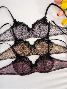 Women's Leopard Print Underwire Bra, Soft Comfortable Breathable Bra, Lingerie for All Seasons, Womenswear