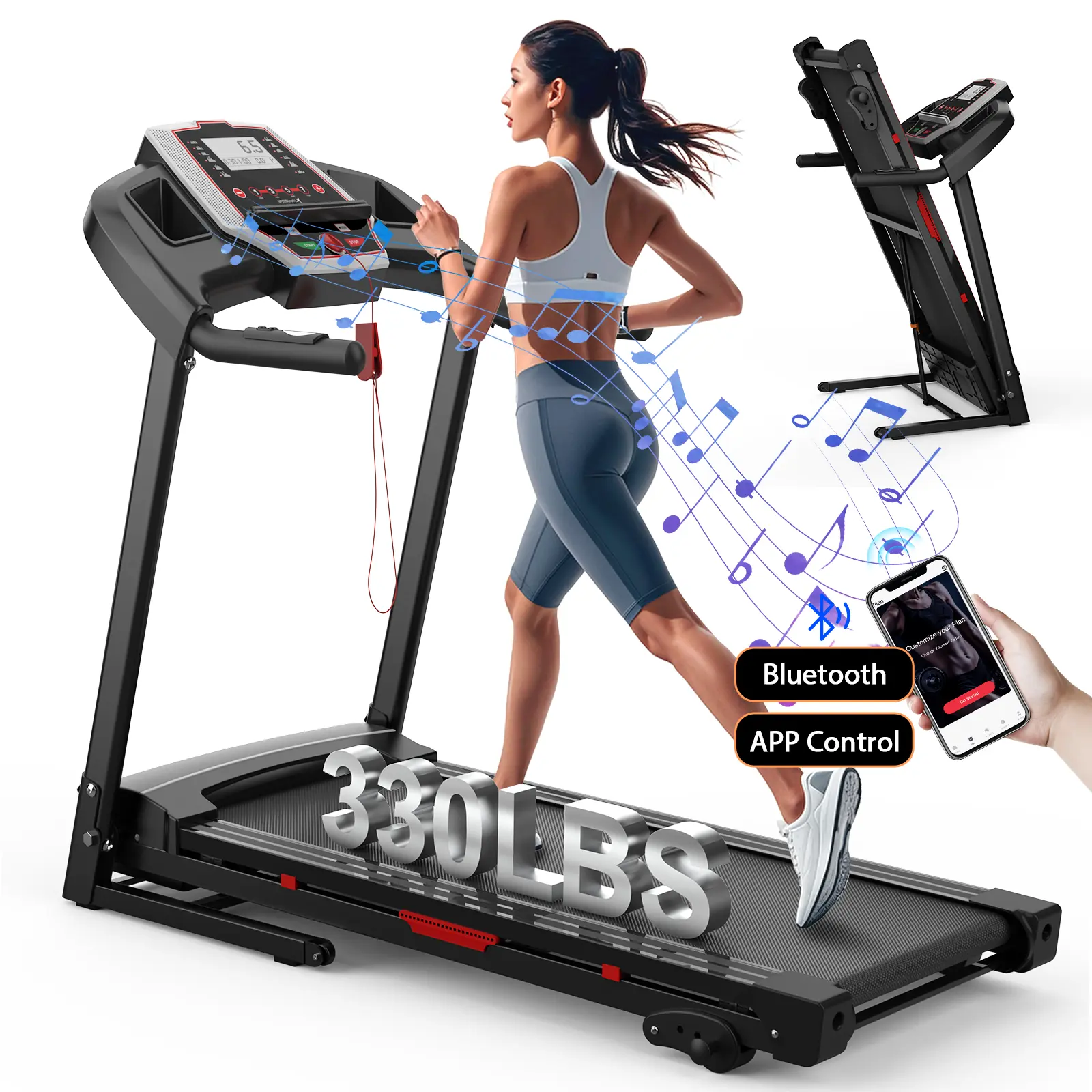 XMKEY 3-level manual incline treadmill with handles,3.0HP brushless motor  ,folding walking treadmill,8.5MPH,330LBS weight capacity,home fitness treadmill fits any room,fitness equipment ,walking pad treadmill Home Gym