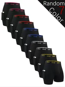 Random Men's Solid Color Letter Tape Boxer Brief, Comfortable Breathable Quick Drying Side Pocket Design Underwear for Daily Wear, Casual Men's Underwear for All Seasons