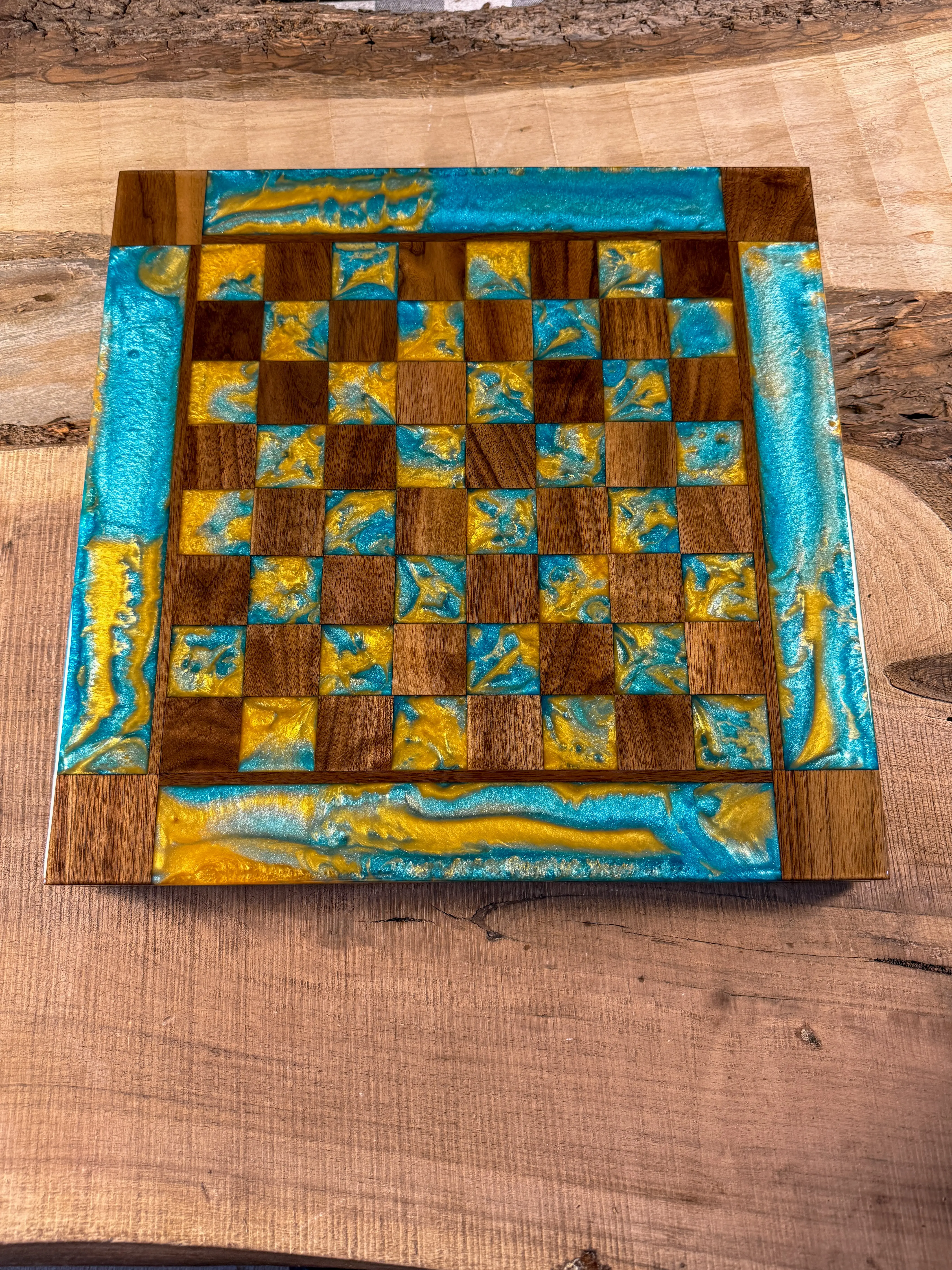Ocean Sunrise Black Walnut Wood Chess Board (INCLUDES PIECES)