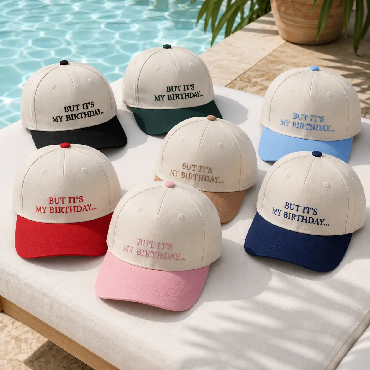 But It’s My Birthday Embroidered Trucker Cap, Funny Birthday Party Hat, Two Tone Baseball Cap, Sarcastic Gift for Women Men, Summer Pool Vacation Celebration Hat