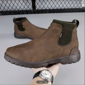 Men's Comfortable Chelsea Boots, Casual Walking Shoes, Slip-on Faux Suede Boots, Vintage Retro Style