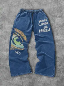 Men's Washed Cotton Knit Straight Leg Long Pants, Casual Fitted Design, Comfortable & Stylish, Perfect for Daily Wear & Outdoor Activities