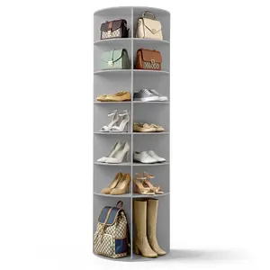 7-Tier 360° Rotating Shoe Rack 60x60x184cm Gray WPC Composite High-Capacity Storage Easy Assembly Modern Grey Finish