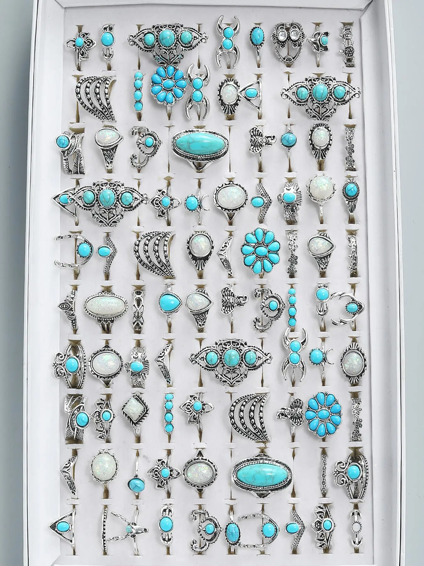 Random Turquoise Texture Ring Set, Boho Bohemian Style Jewelry for Women & Girls, Trendy All-match & Exquisite Jewelry for Birthday Gift