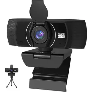 Full HD Webcam for PC 1080P with Microphone,Computer Webcam 110? Field of View Streaming Camera with Cover Tripod Auto Light Correction Webcams for Zoom,Video Call, Skype,Teams