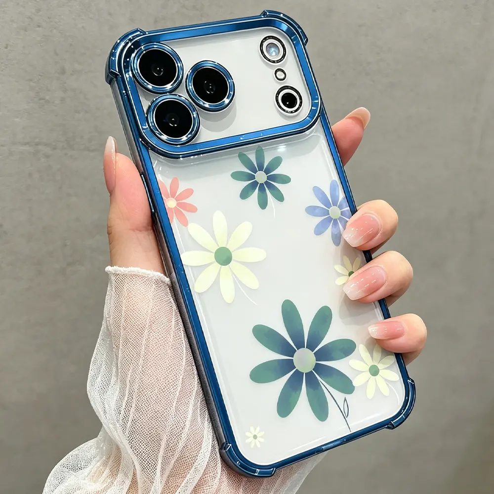 Blue Daisy Flower Phone Case for iPhone 17 16 15 14 13 12 11 Pro Max Plus Air, Cute Shockproof TPU Protective Cover DDSJ260707008