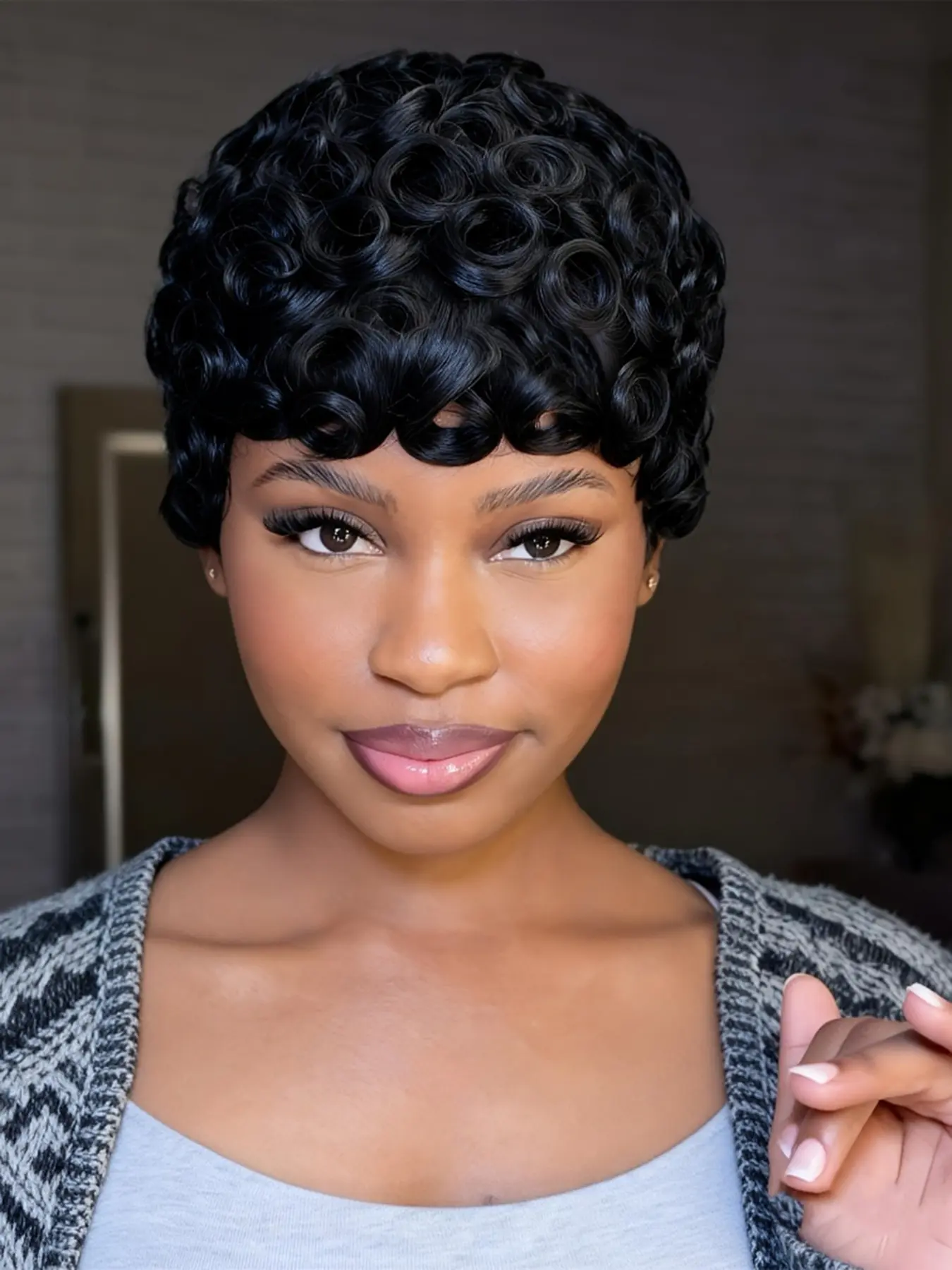 Curly Wave Wig Pixie Cut Wig for Women Christmas Wig Curly Wigs Full Machine Made Wig 150% Density 6 Inch Curly Bob Wigs Curly Hair Wigs