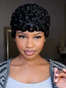 Curly Wave Wig Pixie Cut Wig for Women Christmas Wig Curly Wigs Full Machine Made Wig 150% Density 6 Inch Curly Bob Wigs Curly Hair Wigs