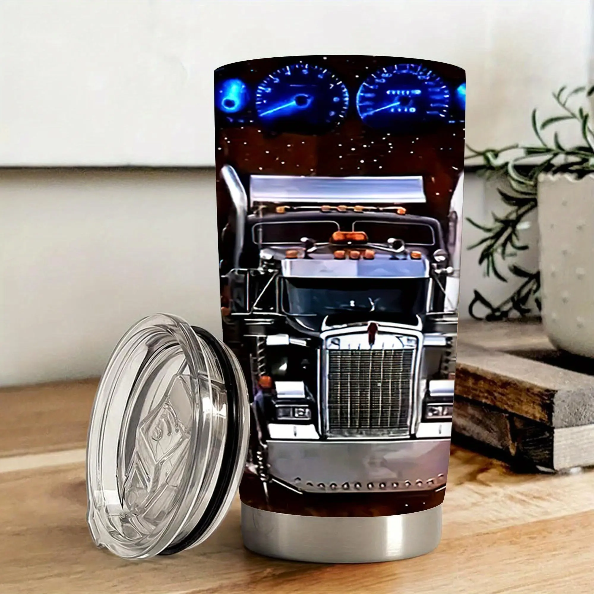 1 20 oz 70 foot and 40 ton semi truck mug, double wall vacuum insulated travel mug, leak proof cover, perfect gift for mom and dad, perfect for Christmas, Thanksgiving, Valentine's Day, Mother's Day, Father's Day, Birthday presents, coffee mugs excellent