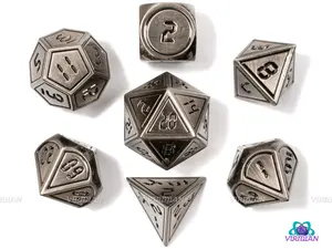 DeLorean | Silver Digital Numbered Metal Dice Set (7) | Dungeons and Dragons (DnD) | Tabletop RPG Gaming