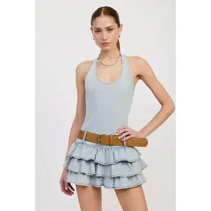 TIERED MINI DRESS with HALTER NECK and BELT