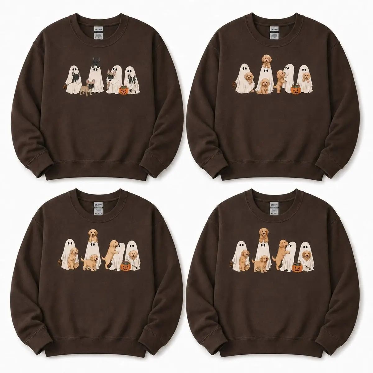 Custom Dog Breeds Halloween Ghost Sweatshirt, Cute Dog Mom Dog Dad Gift, Personalized Spooky Fall Crewneck for Men Women