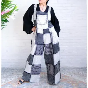 Solid Patchwork Wide Leg Jumpsuit, Cotton Baggy Jumpsuit, Hippie Rompers, Boho Overalls, Unisex Style , Retro Jumper, Festival Dungarees, 70s Style, Summer Rompers, Cotton Grunge Jumpsuit