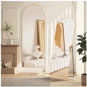 21" x 64" Gold Modern Arched Full Length Wall Mirror Aluminium Decor