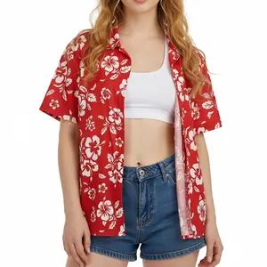 Hawaiian tropical print casual jacket women's short-sleeve shirt