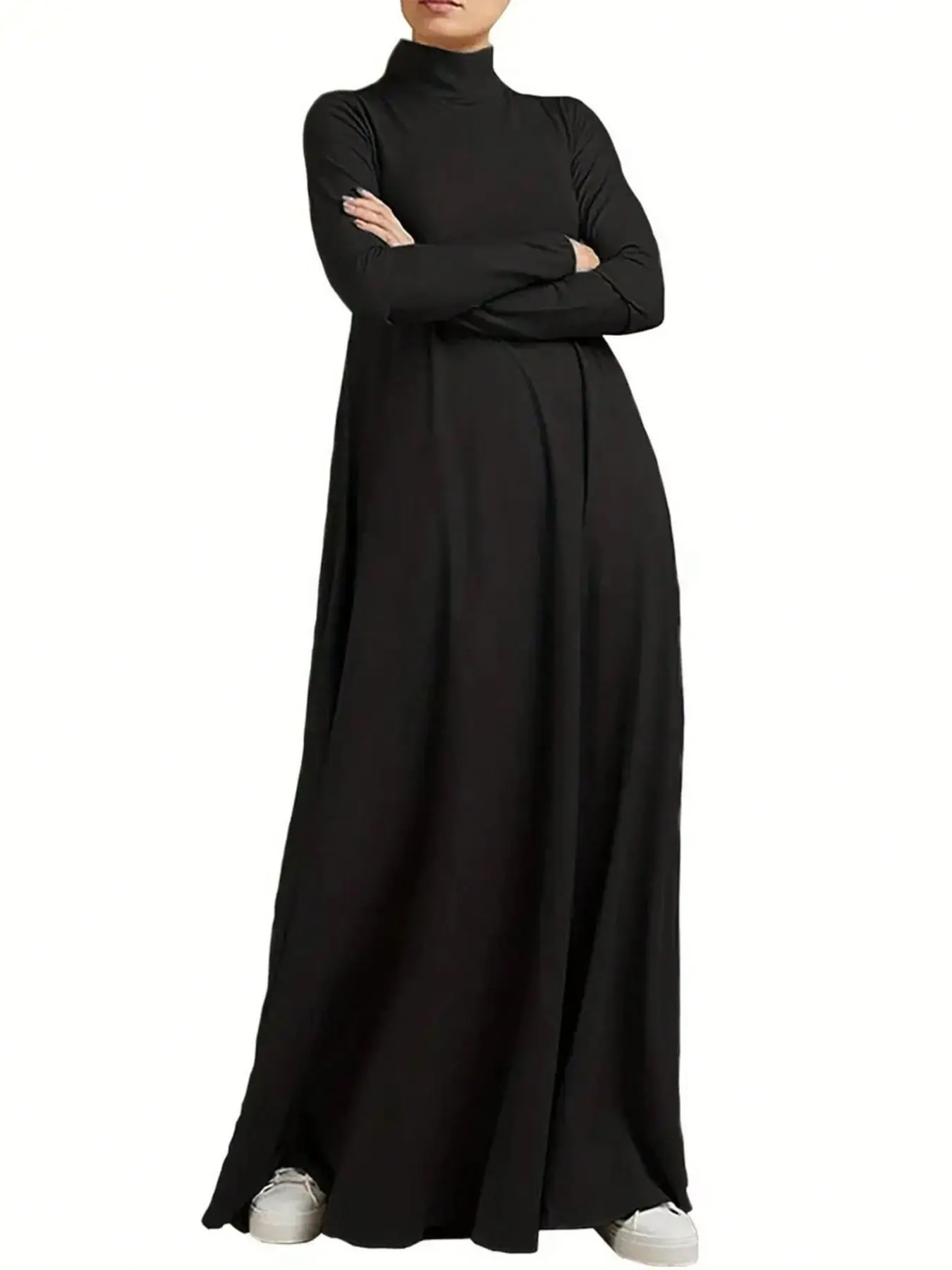 Ramadhan Solid Color Long Sleeve Kaftan Dress, Casual High Neck Long Dress, Women Clothing, Modest Muslim Outfits, Modest Islamic Clothing, Modest Style Dress, Elegant and Comfortable Design, Islamic Clothes, Islamic Modesty Clothes
