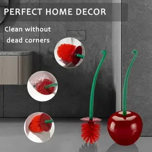 Creative Cherry Shaped Toilet Brush Set with Holder, 2-in-1 Cleaning Tool & Modern Luxury Decorative Ornament for Bathroom, Washroom, Vanity