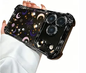 Phone Case: A Vintage Sun and Moon Pattern Electroplated Transparent Drop-proof Soft Full-coverage TPU Phone Case Suitable for a variety of iPhone and samsung  models, from Iphone 15,17 series to Iphone 11 series