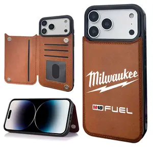 Milwaukee Pattern Phone Cases,Compatible For SAMSUNG GALAXY S22 S23 S24 ULTRA PLUS Premium Leather Flip Wallet with Card Bag Holder Women Gift ,Black Brown Pink,  Shockproof Anti-Drop Full Protection Cover Shell Casing