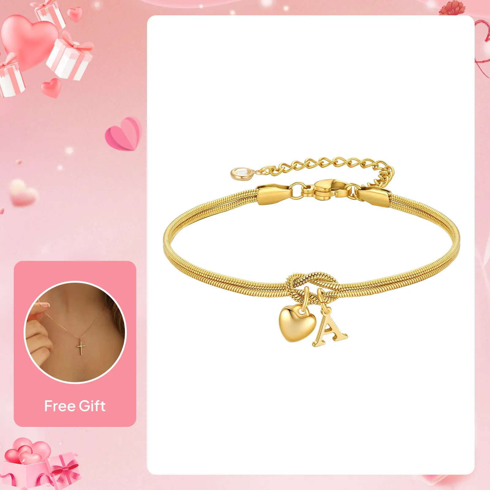 Turandoss 14K Gold Plated Knot Heart Initial Bracelet for Women - Dainty Personalized Letter Bracelet - Meaningful Jewelry Gift for Her
