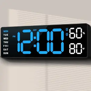Digital Dual Alarm Clock Christmas Decorations - 10" LED Large Display Wall Clock Decor with Week/Temperature/Humidity/Adjustable Brightness/Countdown Timer - 12/24H Modern Alarm Clock for Bedroom & Office, Thanksgiving Hostess Gifts, Christmas Ornaments